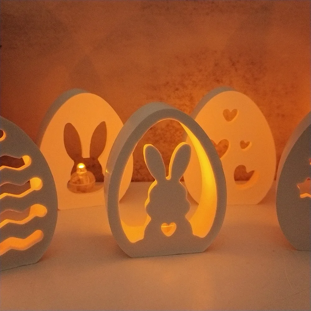 Easter Spring Home Décor Mold Egg & Bunny Silicone Mold Resin Casting Craft Lamp Shade Casting Mold for Plaster/Resin DIY Crafts