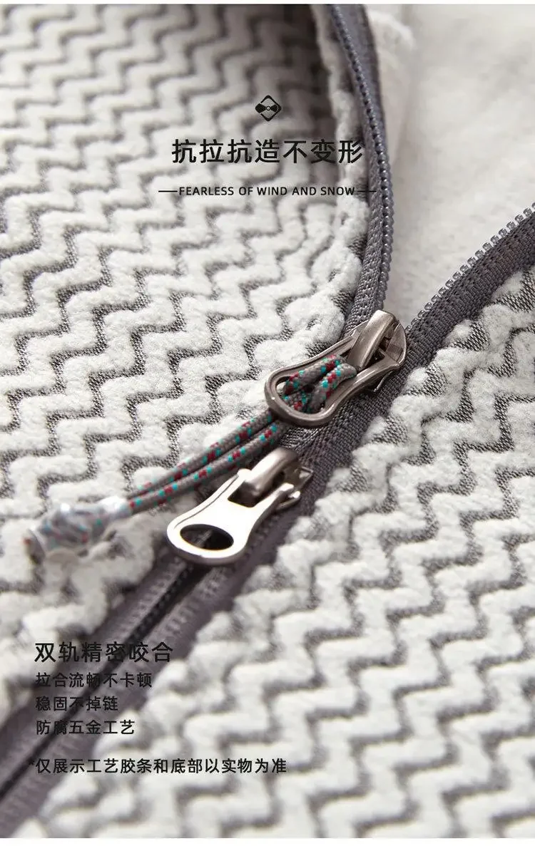 Unisex Herbst-Winter Outdoor-Fleecejacke - Warmer Mantel mit Wellenmuster und Sherpa-Futter für Paare – Detail 9
