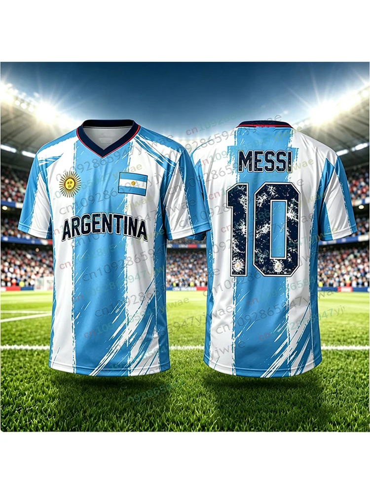2026 Spezielles Messi 10 Fußballtrikot-Set mit Shorts für Damen und Herren, Harajuku Argentinien Fan-Shirt und -Shorts, Sommer Kinder 2-Teiliges Set