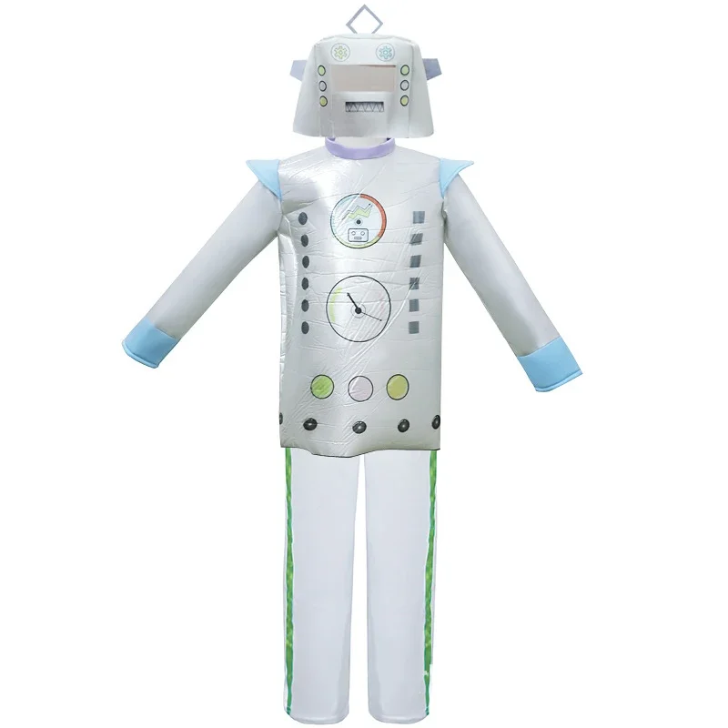 Boys Girls kids robot costume metallic silver suit Halloween costume child tunic hat pants full set Purim outfit