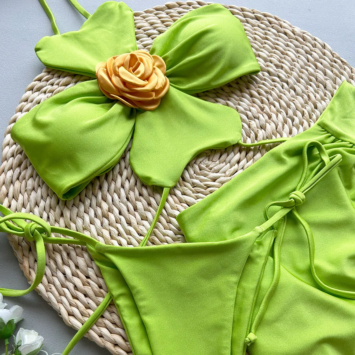 3 peças sexy conjunto de biquíni feminino 2025 3d saia floral cobrir roupa de banho feminina beachwear maiô terno de natação