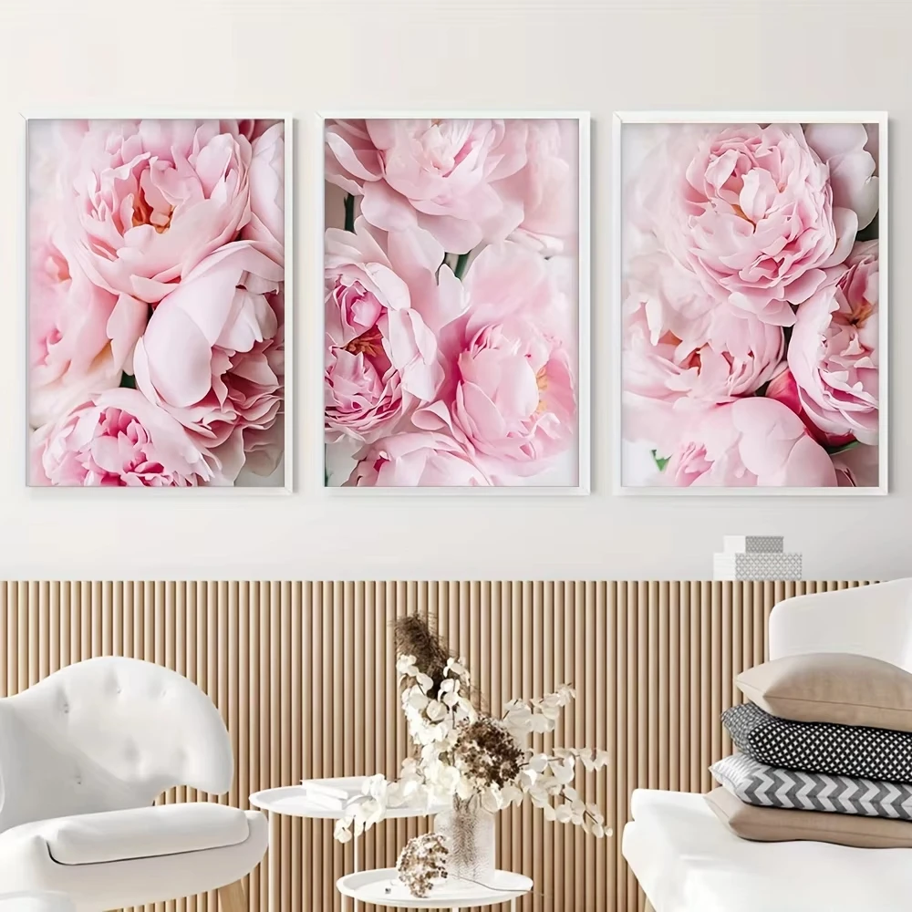 

3PCS Frameless Pink Flowers Canvas Painting Modern Floral Posters Prints Nordic Wall Art Pictures for Living Room Kitchen Home