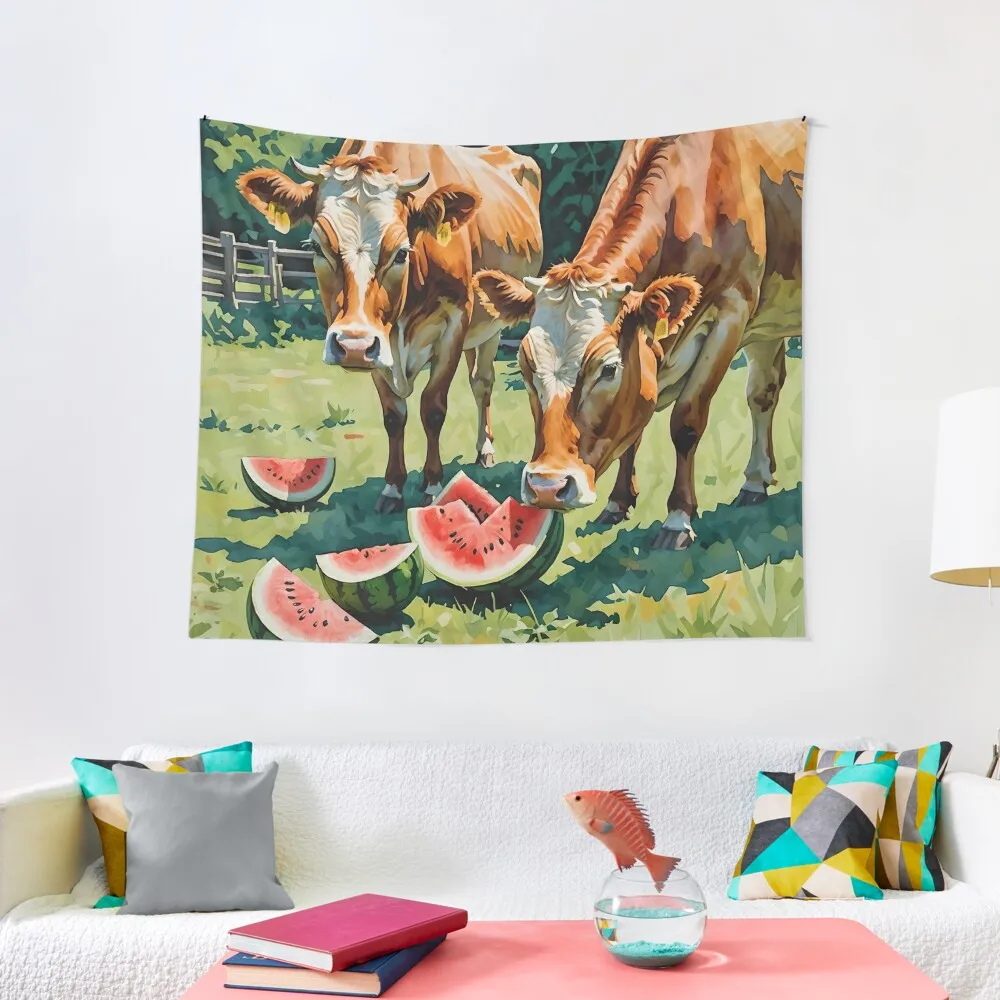 

Country Cows Eating Watermelon Tapestry Bedroom Decorations Wall Hanging Decor Carpet On The Wall Tapestry