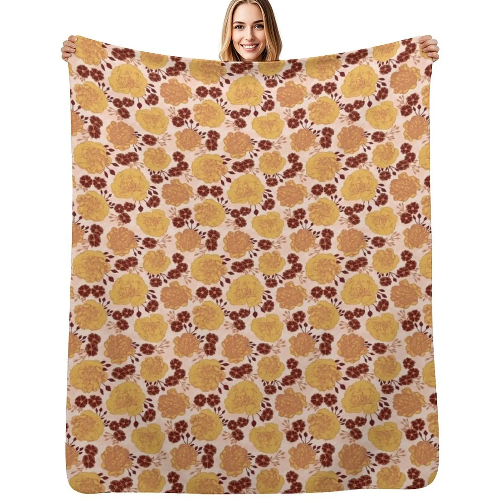 

Peonies and Roses - Golden Throw Blanket Kid'S Camping Beautifuls Plaid on the sofa Blankets