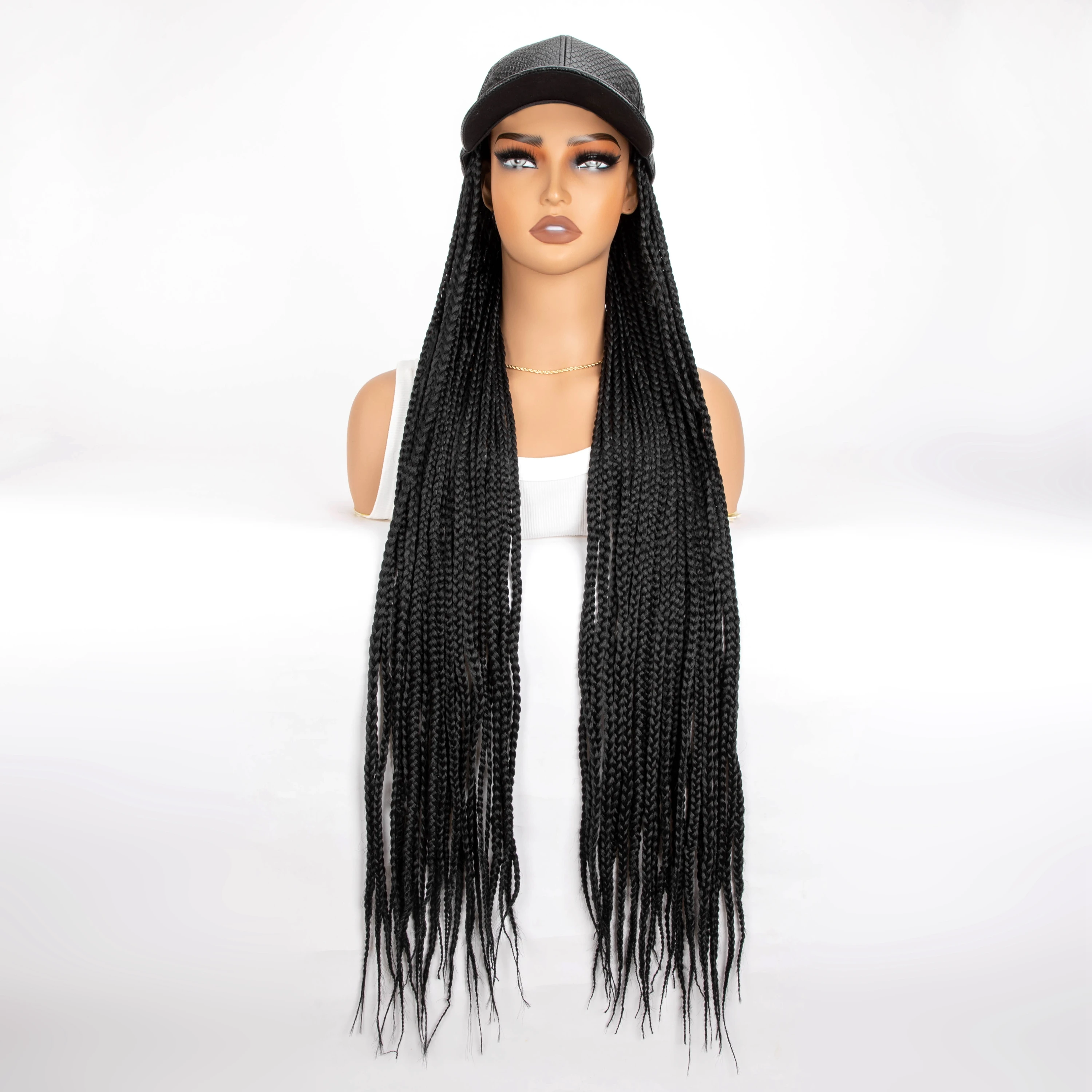 Pelucas sintéticas trenzadas Extra largas para mujeres negras, caja negra, gorro con patrón de cocodrilo, extensiones de cabello trenzado, sombrero ajustable