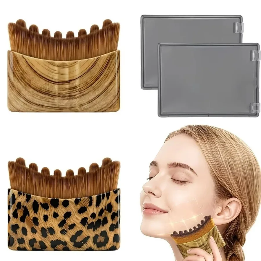 1Pc Square Face Lymphatic Brush, Leopard Pattern Massage Tool with Case, Soft Bristle for Facial Drainage & Neck, Gift for Her