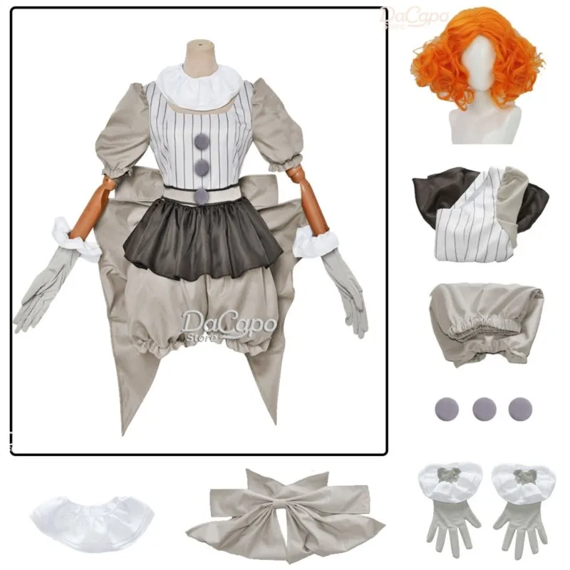 أزياء الهالوين المهرج Pennywise التأثيرية شعر مستعار Genderswap الرعب الفتيات فستان المرأة يتوهم كرنفال حفلة مخيفة مجموعة كاملة الزي #5