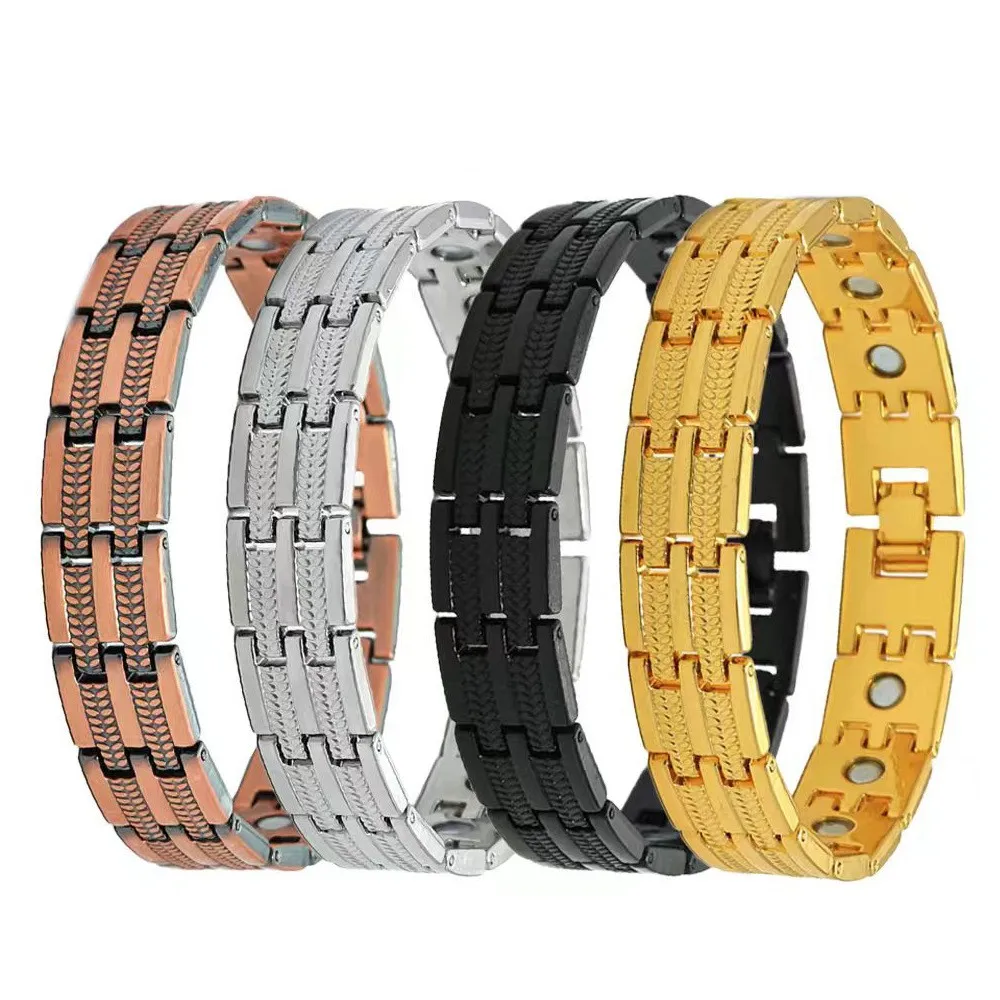 Fashion Retro Double-Line All-Magnet Negative Ion Bronze Men's Bracelet