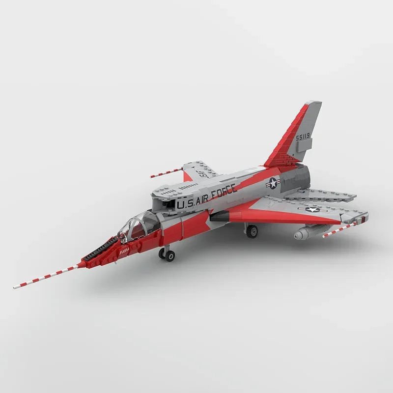 Military Series Moc Building Blocks 1:35 Scale F-107 Ultra Sabre Technology Aircraft Bricks DIY Assembly Fighter Toys For Kids