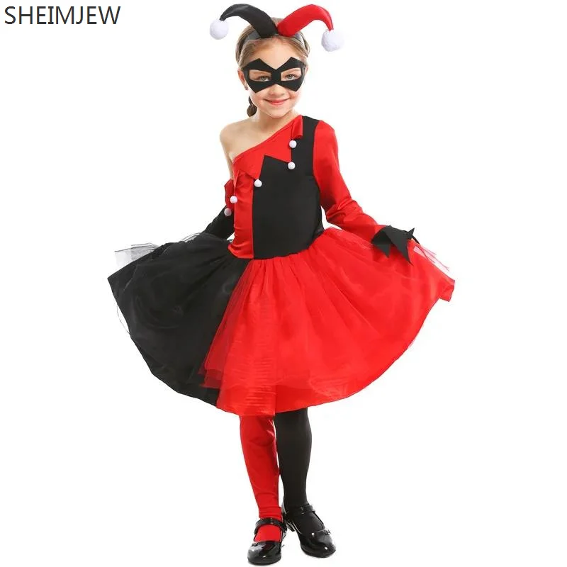 2024 Clown Girls Costume Kids Party Dresses Circus Clown Cosplay Halloween Costume For Girl Fancy Dress Up Clothes