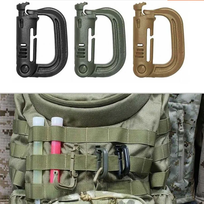 Attach Plasctic Shackle Carabiner D-ring Clip Molle Webbing Backpack Buckle Snap Lock Grimlock Camp Hike Mountain climb Outdoor