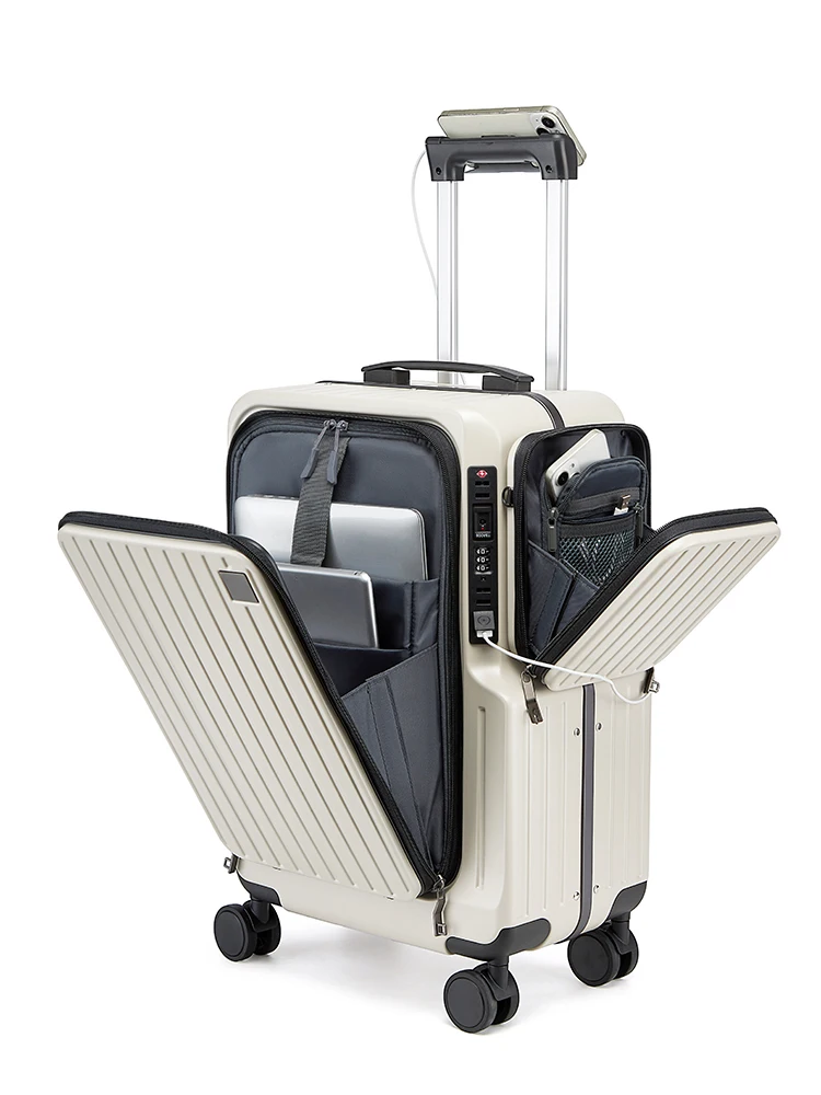 

Front-opening Carry on Suitcase multiple function Laptop Boarding Case with USB Charging Trolley Case 20 Inch A Travel Luggage