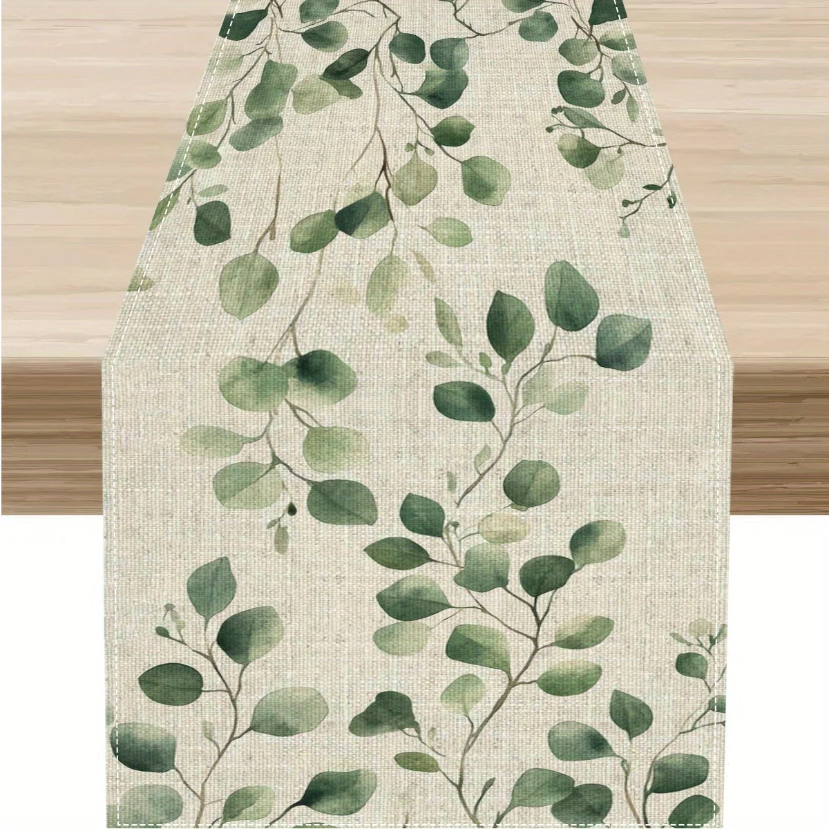 Green Eucalyptus Leaf Watercolor Table Runner -Linen Everyday Special Occasion Decor