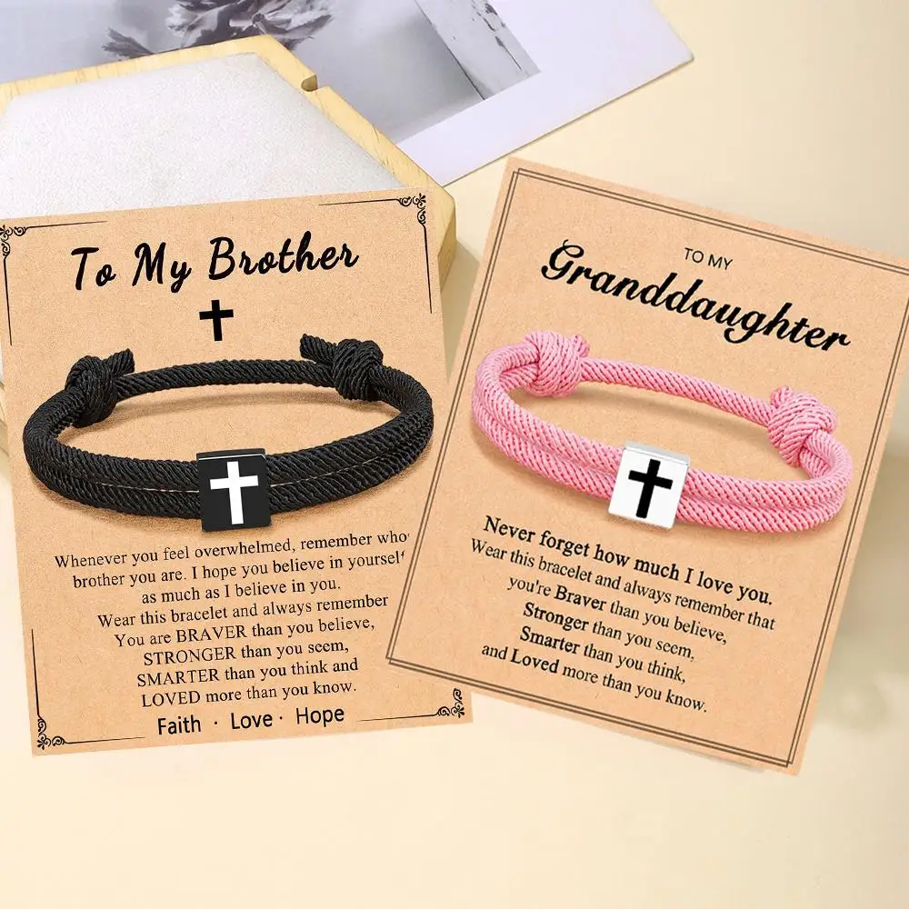 Gelang Salib Tali Kepang Gelang Yesus Gelang Kristen Dapat Disesuaikan Gelang Religius untuk Ulang Tahun Pembaptisan Kristen K1X9