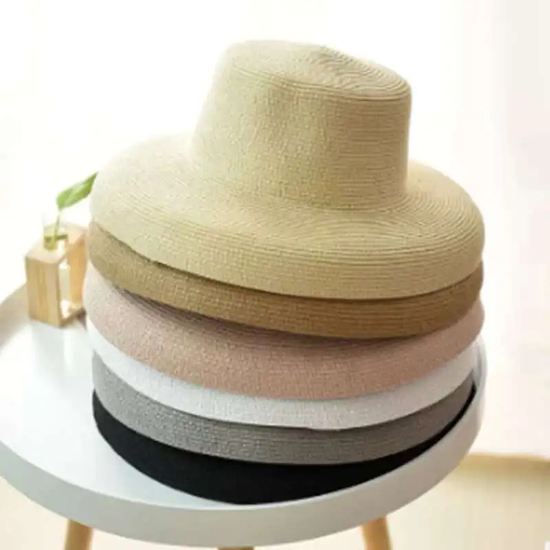 

2019 Hot Summer Women Boater Beach Hat Female Casual Panama Hat Lady Brand Classic Flat Bowknot Straw Sun Hat Women Fedora