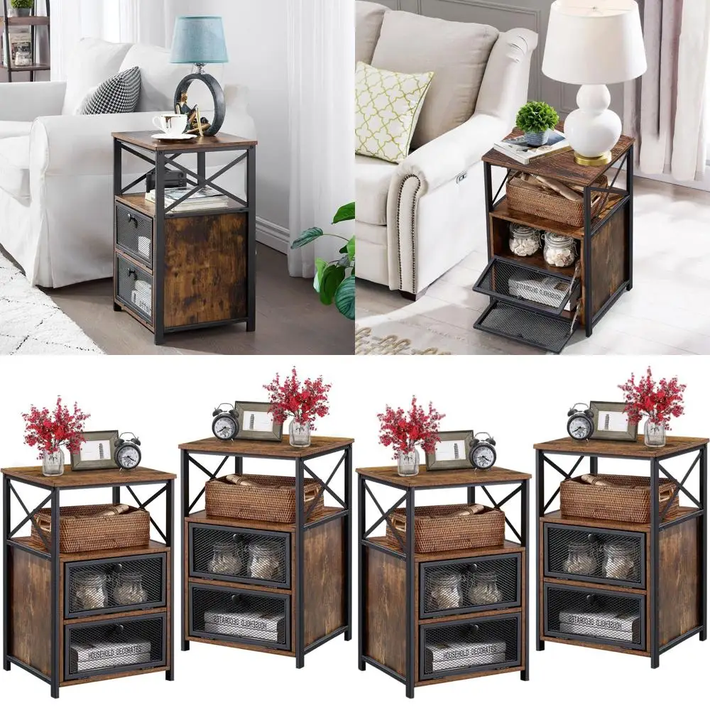 

Современные двойные прикроватные тумбочки с отсеками для хранения и выдвижными ящиками для домашнего декора