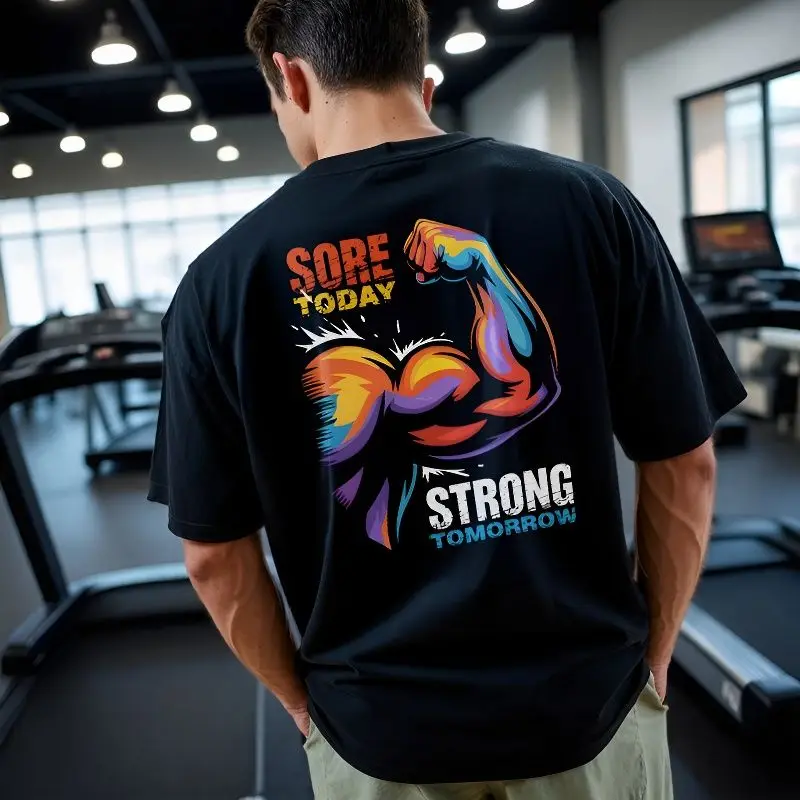 

Летняя повседневная хлопковая футболка с короткими рукавами Power Gym, мужская летняя трендовая брендовая повседневная спортивная футболка с круглым вырезом и принтом для фитнеса