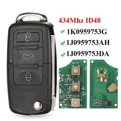 jingyuqin 3 Button Flip Remote Car Key Fob For VW PASSAT Polo Skoda Seat Polo/Golf/Beetle 1J0959753 DA/AH 1K0959753G 434Mhz ID48