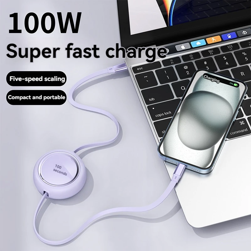 100w 6a Super Fast Charge Type C Retractable Cable Quick Charge 1.2M Usb Cable Usb C to C Charger Cable