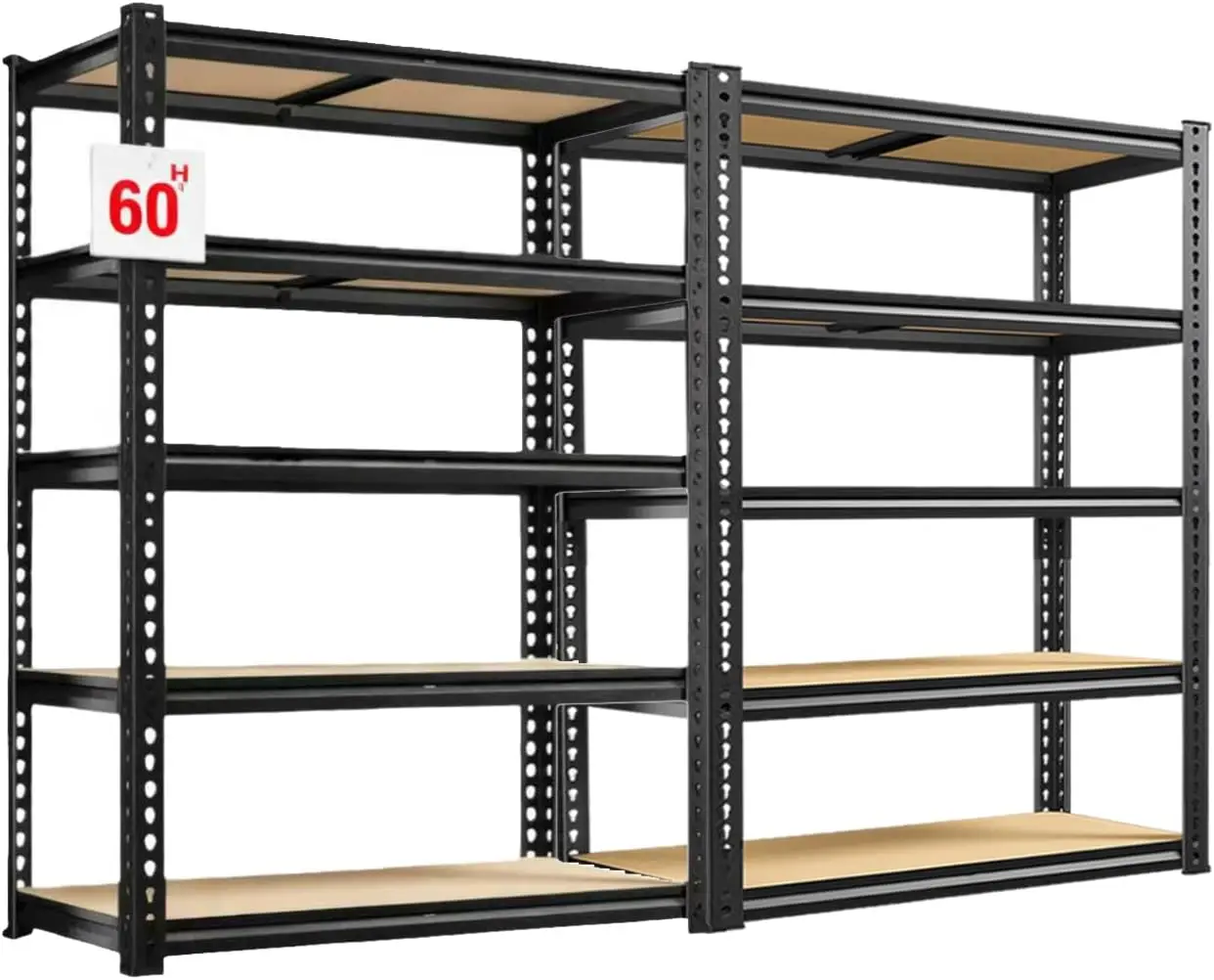 

Heavy Duty 5-Tier Garage Shelving, 2400lbs Capacity, Adjustable Storage Rack, 28"x12"x60", 2 Pack
