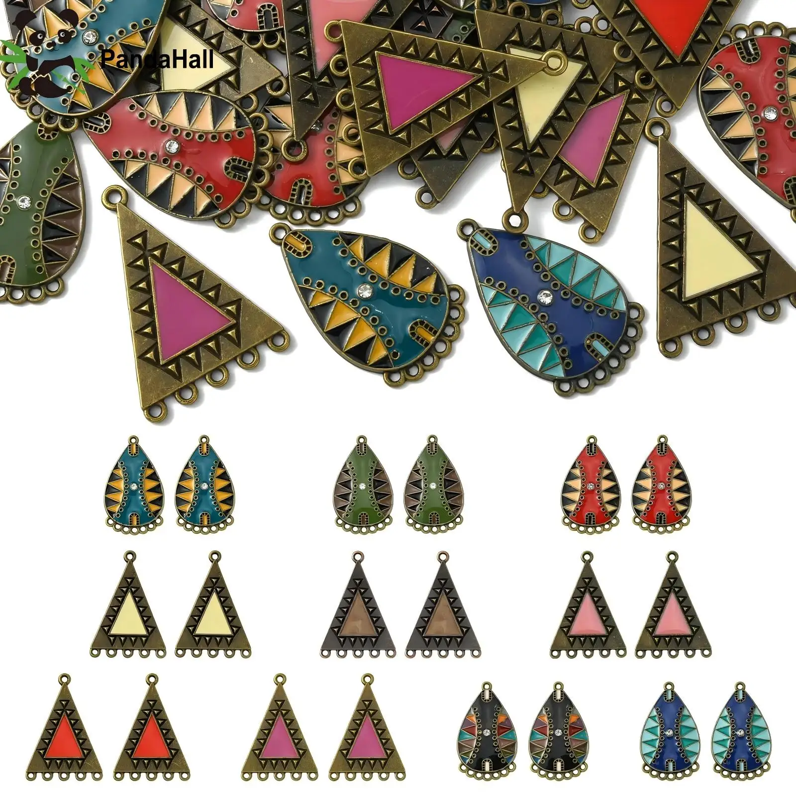 

Pandahall 40Pcs 10 Styles Boho Charms Vintage Chandelier Component Links Teardrop Triangle Dangle Pendants for Jewelry Making