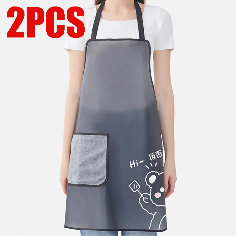 

TPU Waterproof Apron Hand-wiping Kitchen Cooking Aprons Household Oil proof Cleaning Oversized Pocket Overalls Wipe Hand Aprons