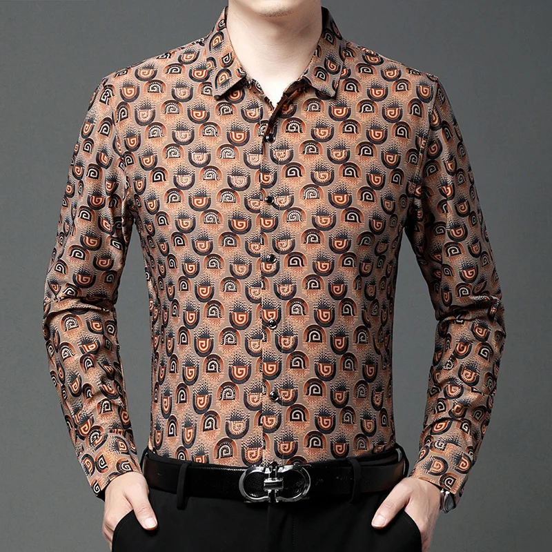 

Мужская весенняя одежда 2025 Рубашки с цветочным принтом Высокое качество Роскошные дизайнерские рубашки с принтом Blusa Elegante Мужские рубашки на пуговицах Социальный работник