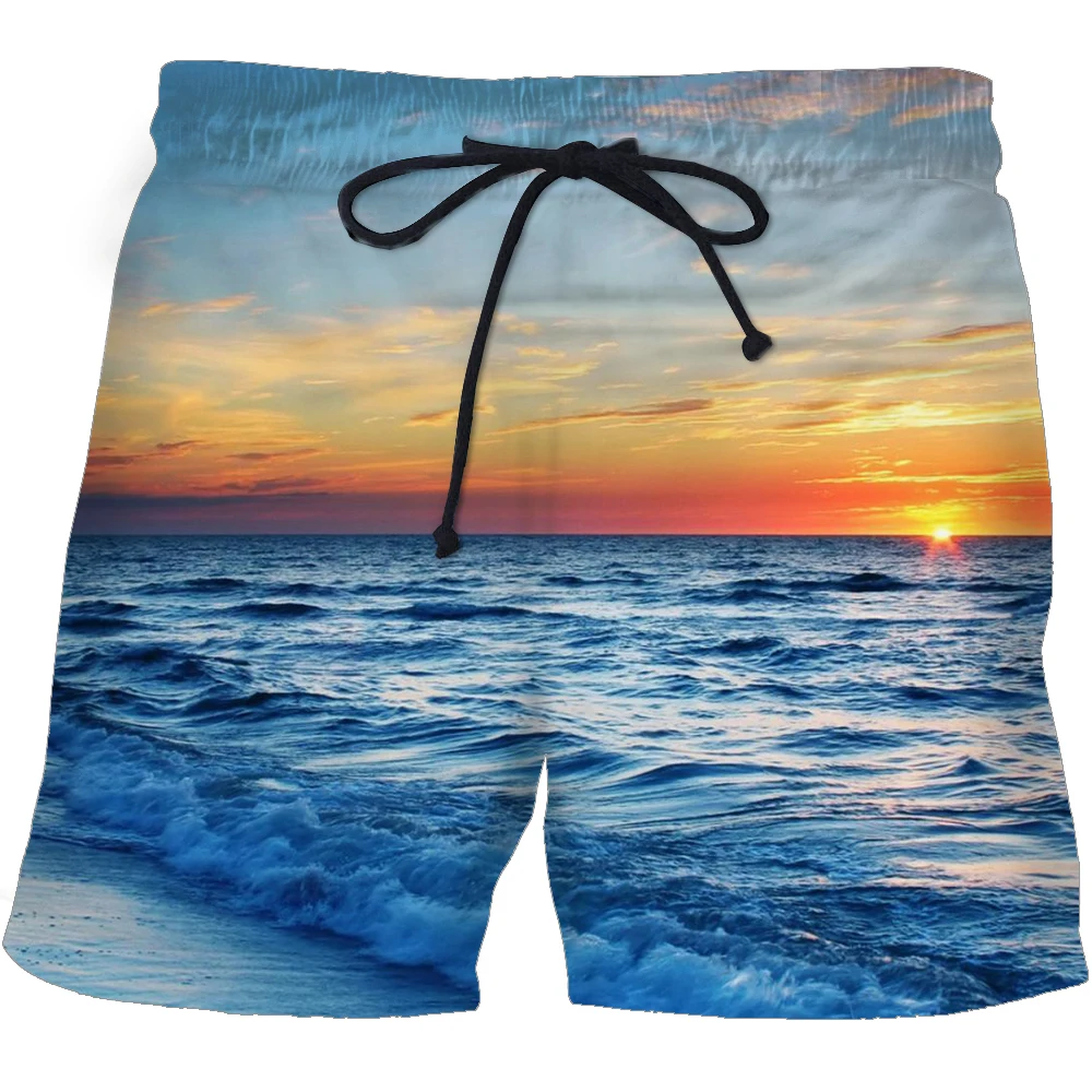 Blue Flame Swimming Shorts Scenery 3d Printed Surfing Board Shorts Kids Beach Shorts Men\'s Swim Trunks Swim Briefs Boy Trunks