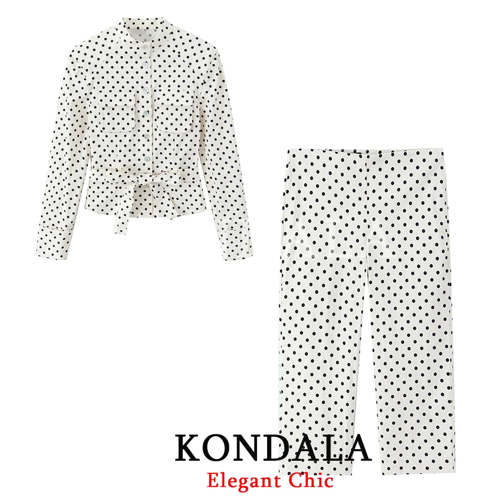 KONDALA Damen Trendiges Polka-Dot Midi-Hosen-Set Tailliertes Jackett Wadenlange Cropped-Hose 2026 Frühling Sommer High-Street-Set