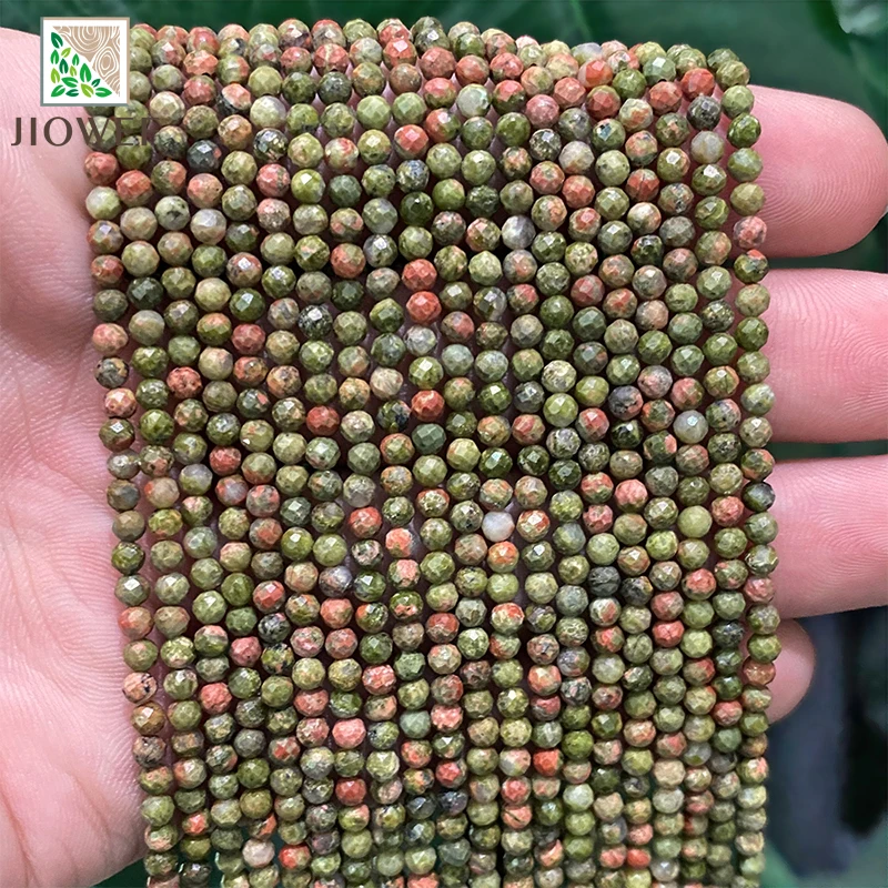 15'' Inch 2/3mm Natural Faceted Unakite Jaspers Round Loose Spacer Beads DIY For Jewelry Making Necklace Earrings Accessories