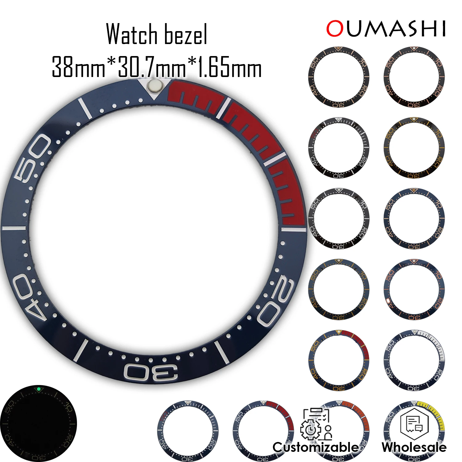 Ceramic Watch Bezel 38mm X 30.7mm Inserted at an Angle Suitable for 40mm/41mm Case Watch Accessories