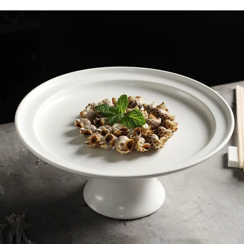 Ceramic Dinner Plate Restaurant High Foot Dessert Snack Sushi Plates Sashimi Pure White Tableware