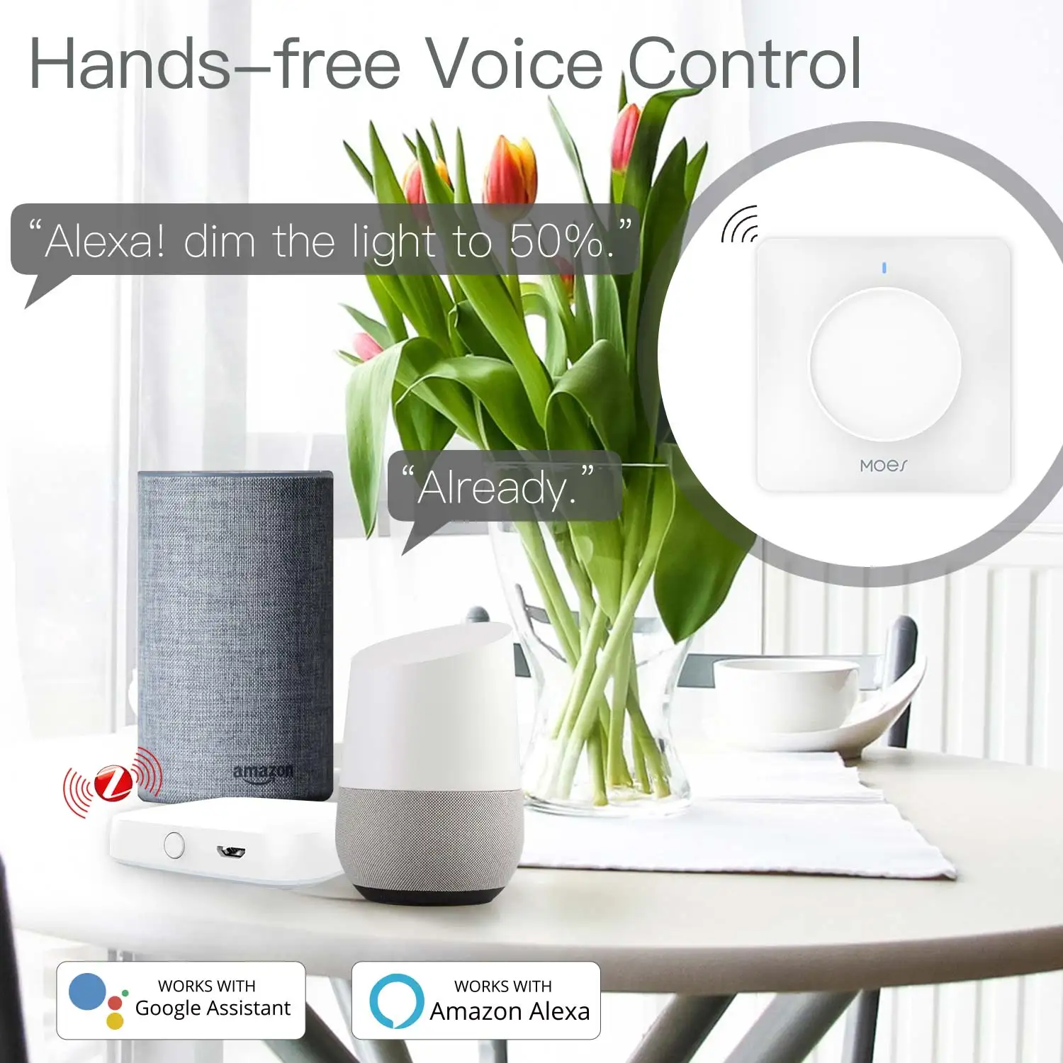 ZigBee Smart Rotary/Touch Light Dimmer Switch Smart Life/Tuya APP Remote Control Works with Alexa Google Voice Assistants EU