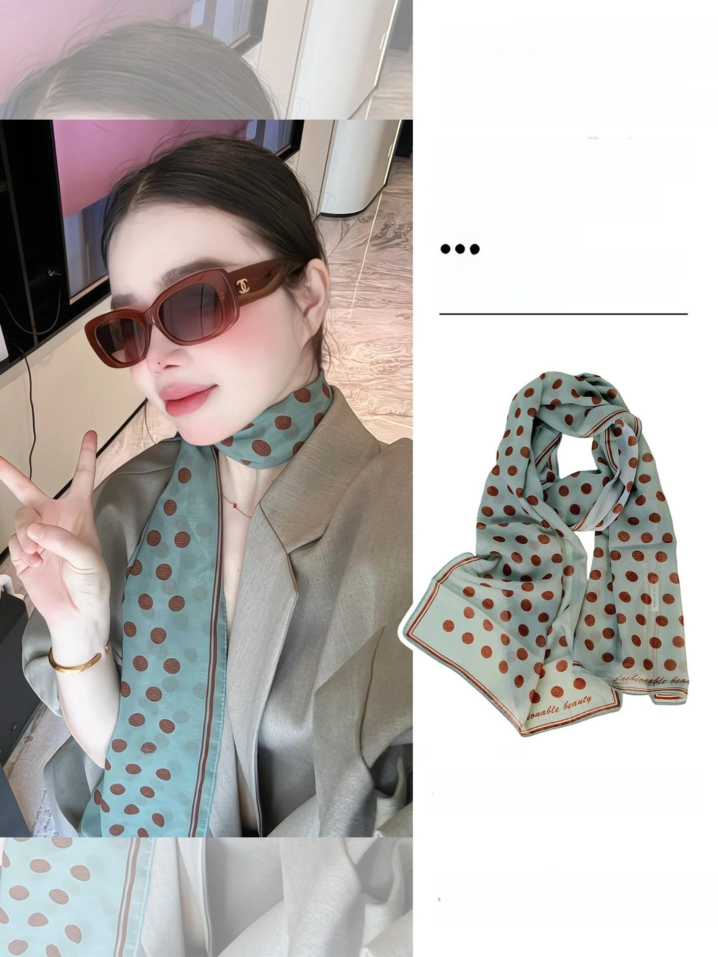 グリーンポルカドットロングスカーフ女性用薄型新スタイルドリフティングベルトネックウォーマースーツに合わせておしゃれなアクセサリーとして着用でき、首を保護します