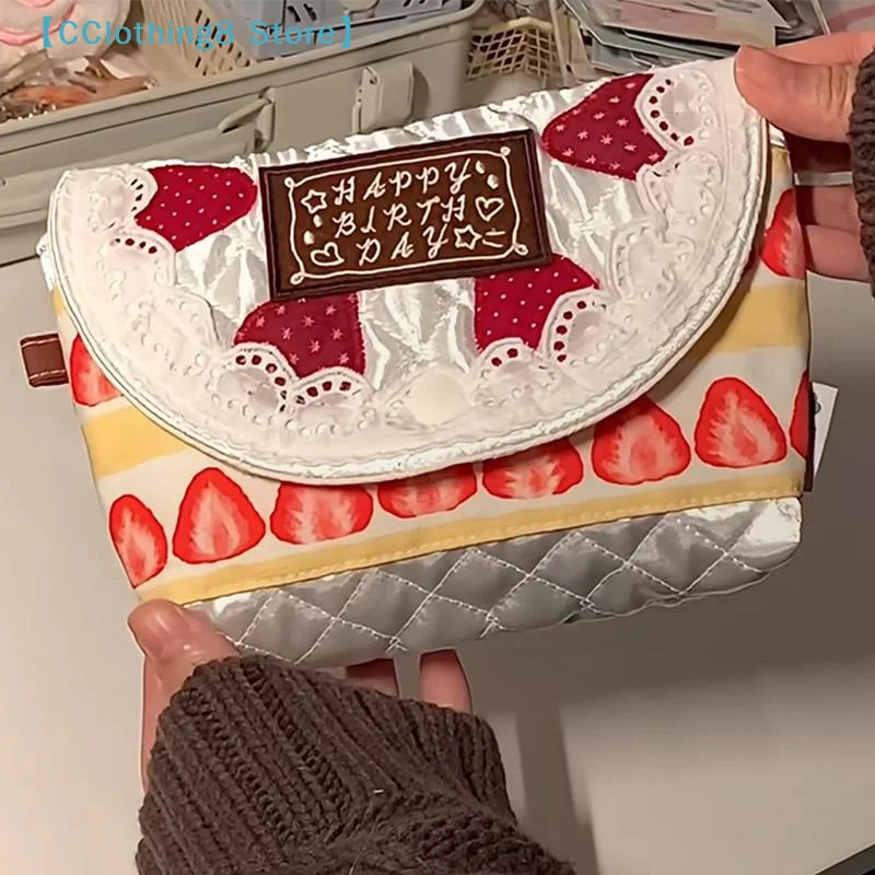1Pcs Fashion Kawaii Sweet Cake Bags Patchwork Strawberry Handbags For Women Lolita Cute Y2k Aesthetic Top-Handle Bag【AliS8】