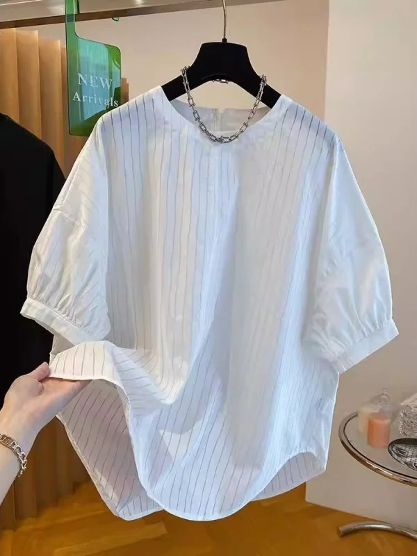 

plus Size 300 Pou Korean Simple Striped irt Bubble Sve BF Hong Kong Sle Doll Top Summer Men Women Casual Cotton irt