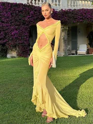 Jcorde ISSA MO-Robe Longue Transparente et Élégante pour Femme, Tenue de Plage Froncée, Manches sulf, Couleur Unie, Printemps 2024