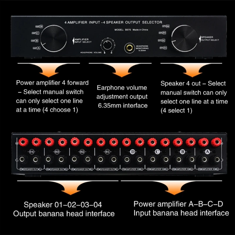 4 Input 4 Output Passive Power Amplifiers Speaker Switcher Sound Switching Distribution Converters Metal Housing Dropshipping