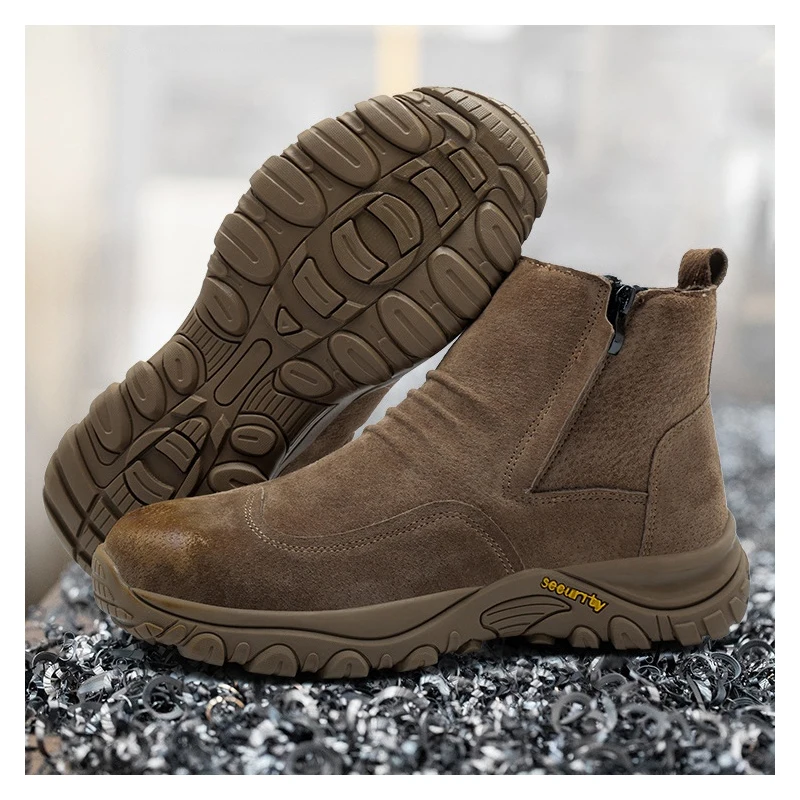 

Мужские повседневные стальные носки большого размера, защитные ботинки из коровьей замши, рабочая обувь, рабочие кроссовки для сварки, безопасные ботильоны, защита