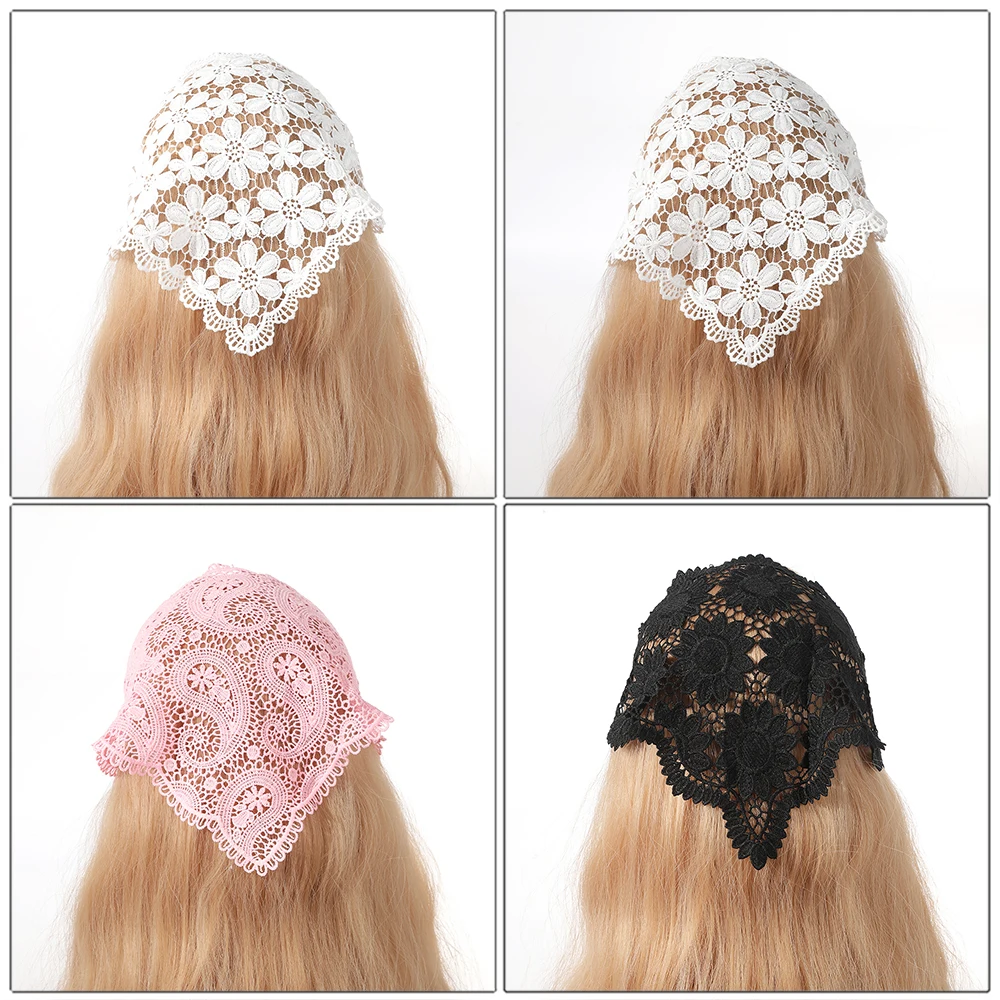 Haimeikang Summer Women Floral Headband Turban Triangular Scarf Hollow Ribbon Fashion Bandana Headwear Fashion Hair Accessories