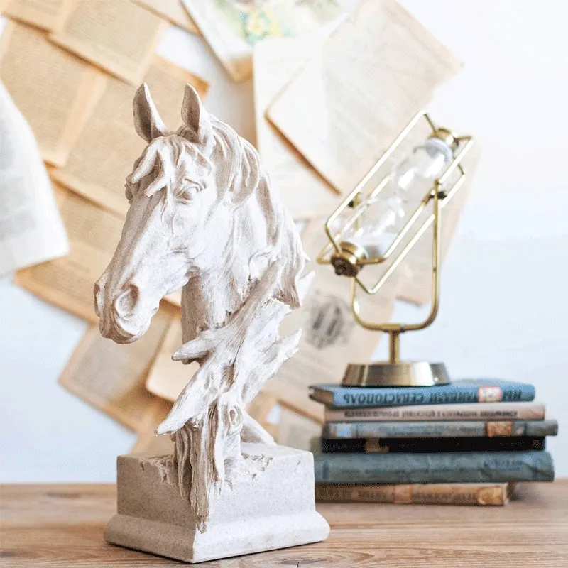 Vintage Sandstone Horse Head Sculpture, Animal Statue for Wine Cabinet TV Stand, Unique Home Decor & Housewarming Gift