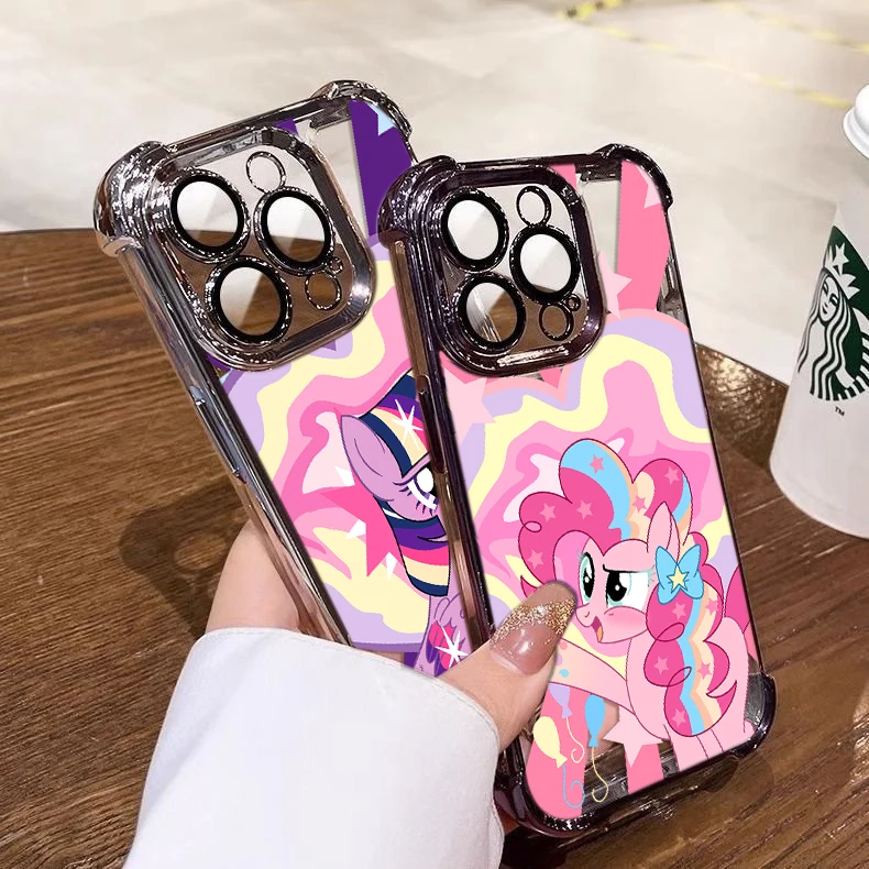 My Little Cute P-Ponys Plating Case For iPhone 16 15 14 13 12 11 Pro Max X XR XSMax 7 8 6 Plus Anti-Fall Airabag Back Cover