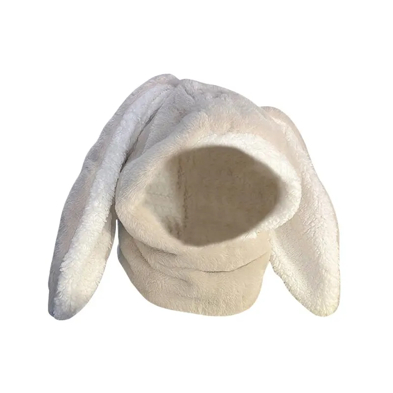 Orelhas de coelho Plush Bib Cap Set, Doce e bonito, Inverno, Quente, Cachecol, Luvas, One 3 Piece