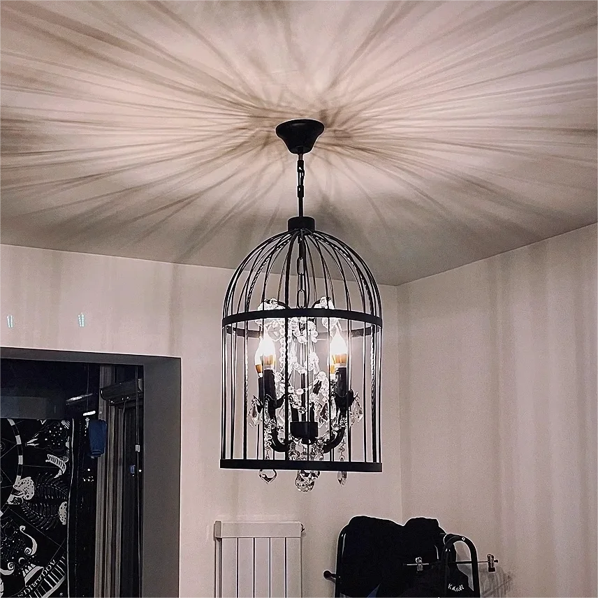 Vintage Lighting Birdcage Candle Chandelier Crystal Hanging Light Restaurant Weeding Pendant Lamp
