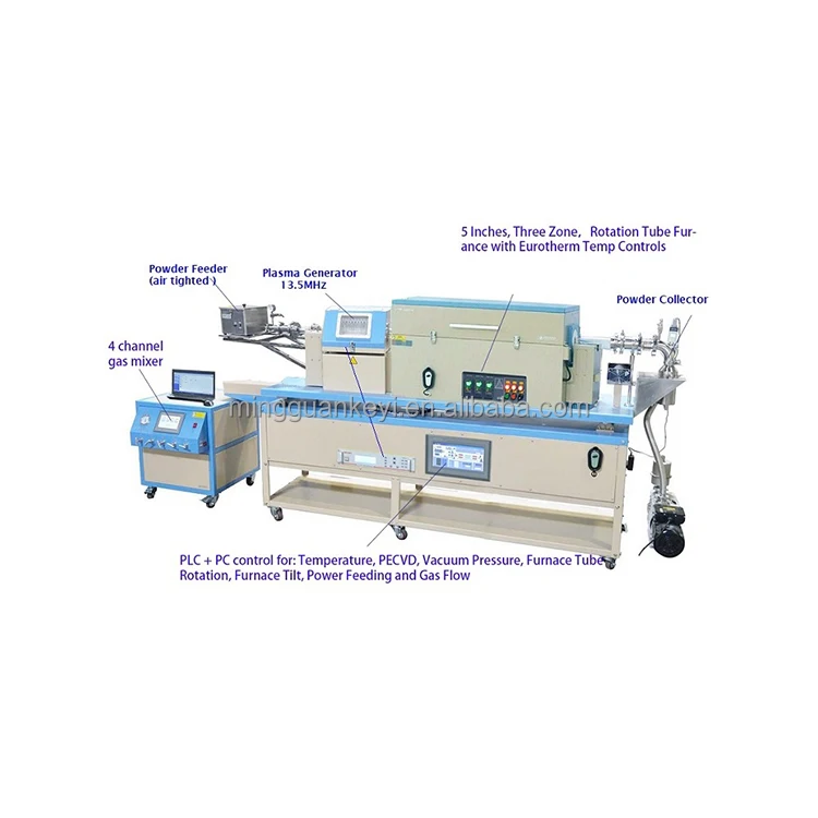 1200'C 5" Rotatable Three -Zone PECVD Rotary Tube Furnace W/ Feeding & Receiving for Powder PE-CVD & Cleaning