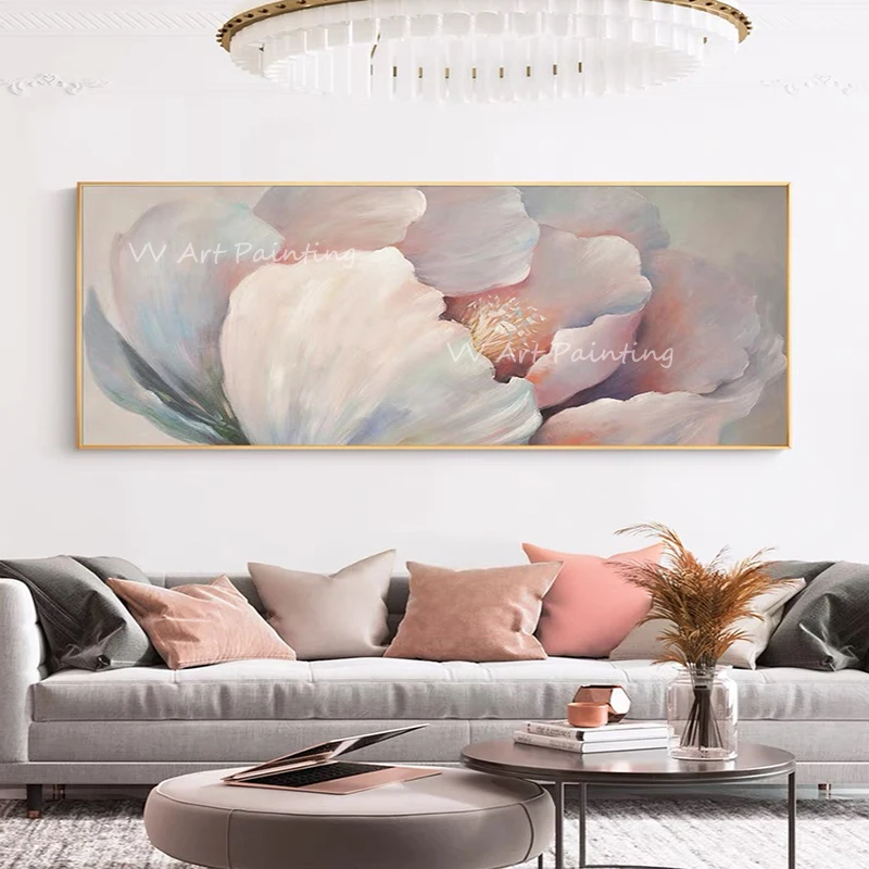 

White flower simple pure Handmade Abstract Pretty Canvas Oil Painting Wall Art Picture For Living Room Aisle Modern Home Decor