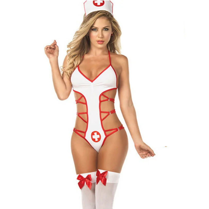 Women Sexy Lingerie Low-Cut Tied Cosplay Nurse Dress Underwear Costume Cosplay Palace Servant Hot Babydoll Lace Erotic Role Play