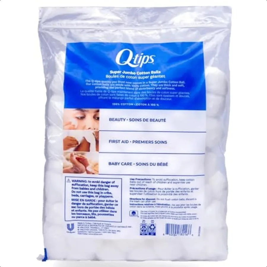 Qtips مسحات قطنية 300 قيراط عبوة فانيتي + إيه جامبو 100 كرة قطنية 100 قيراط