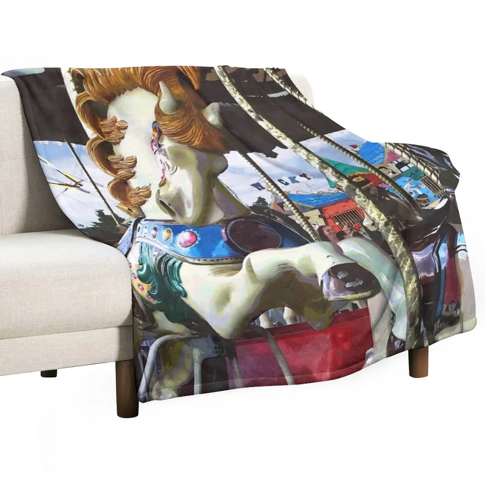 

New Carousel Horse With Flowing Mane Throw Blanket halloween Shaggy Luxury Throw Blankets