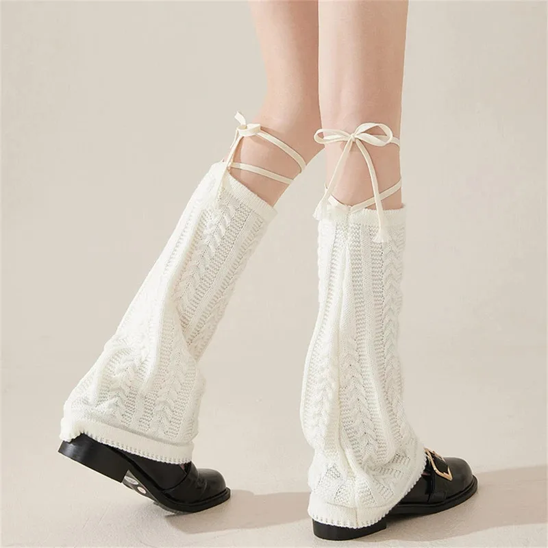 Girls Sweet Cute Knitted Calf Covers Stacked Medium Tube Socking Women's Bandage Boots Socks Calf Sleeves Clothing Accessories